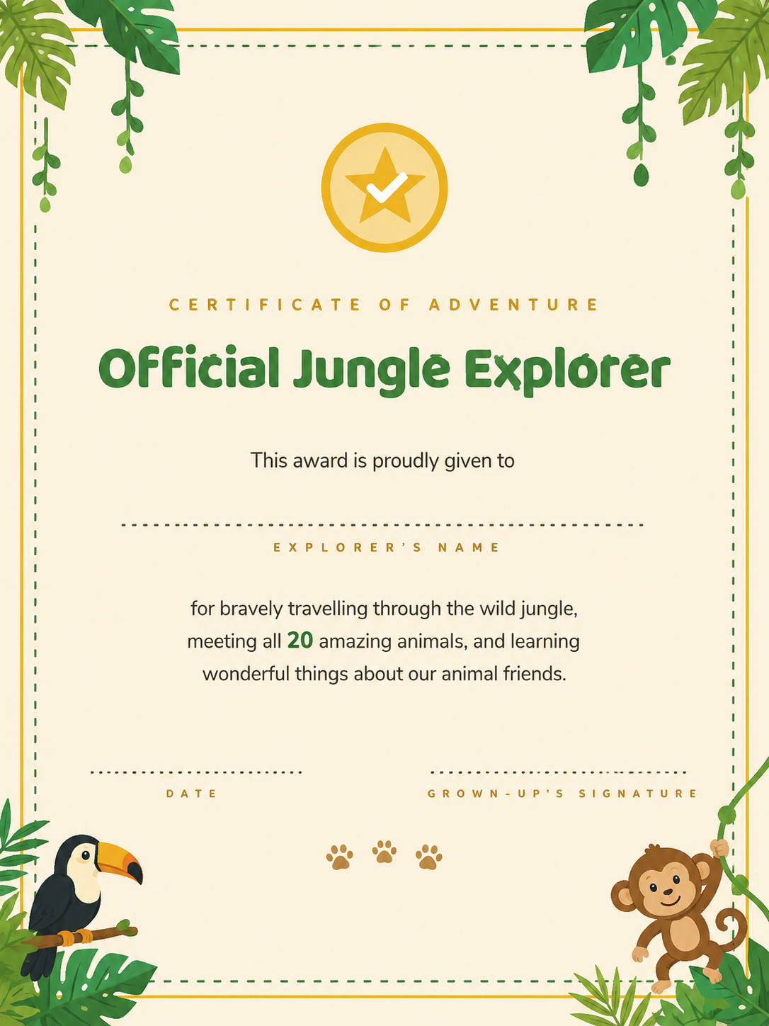 Volume 1 explorer certificate — Official Jungle Explorer